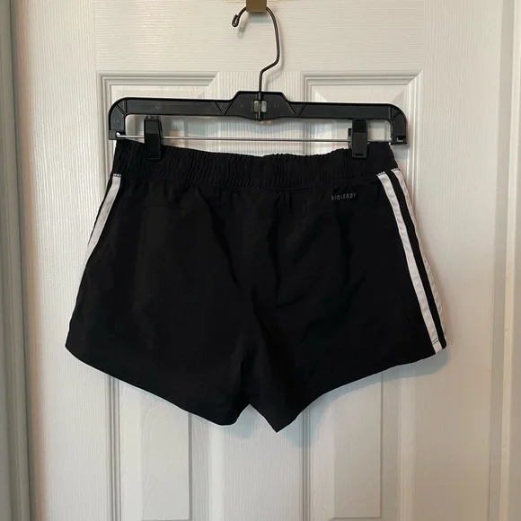 Adidas Women's Pacer 3-Stripes Woven Shorts in black with white stripes - Picture 3 of 5